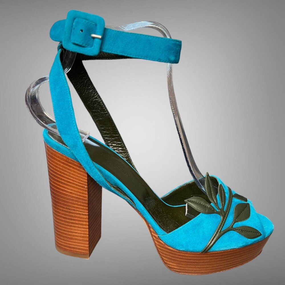 Hermes Macumba Turquoise Suede Platform Sandal Pumps Shoes EU 39.5 Heels
